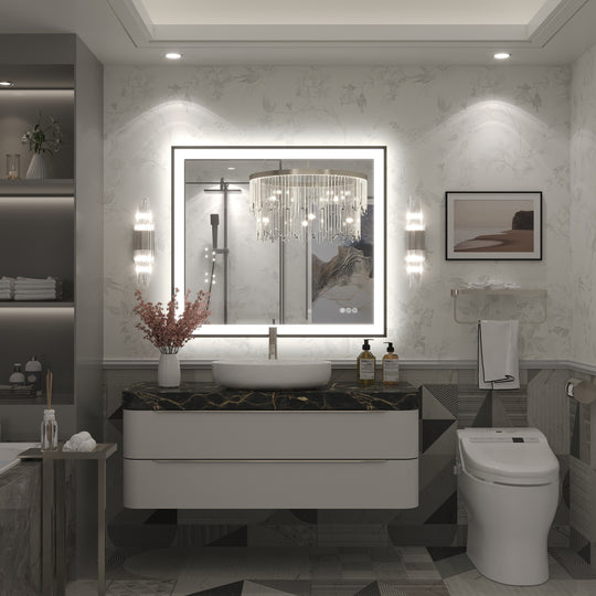 Extra Large Black Frame LED Bathroom Vanity Mirror with 3 Years Warranty and UL Certified