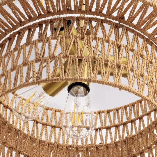 4 - Light 17.7" Hand-Woven Rattan Drum Chandelier
