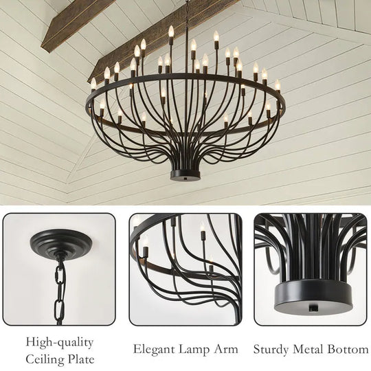 Modern Farmhouse Candle Chandelier Black Large Wagon Wheel Chandeliers