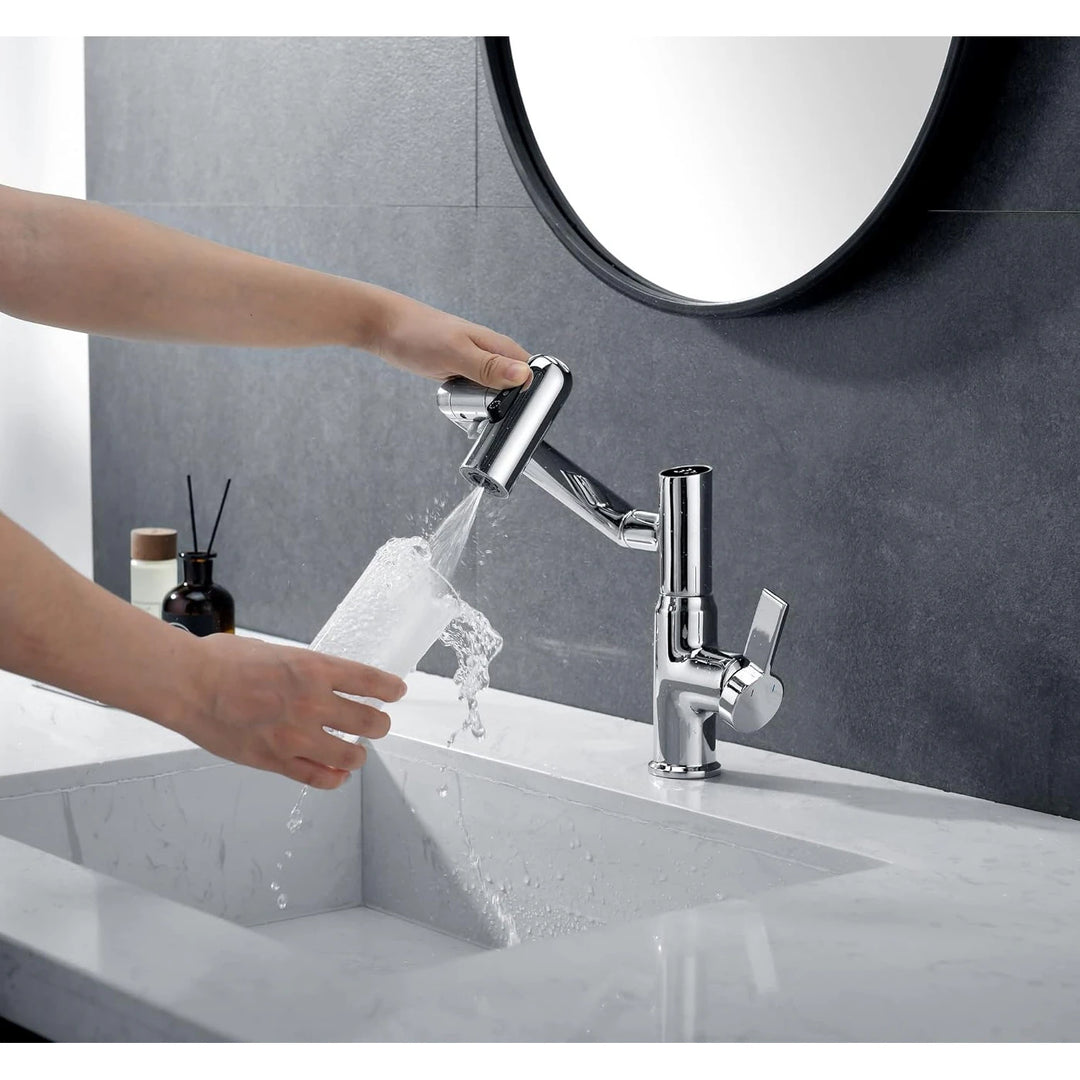 Rotatable Bathroom Faucet with Temperature Display in Fahrenheit (Batteries-Free), BF2204