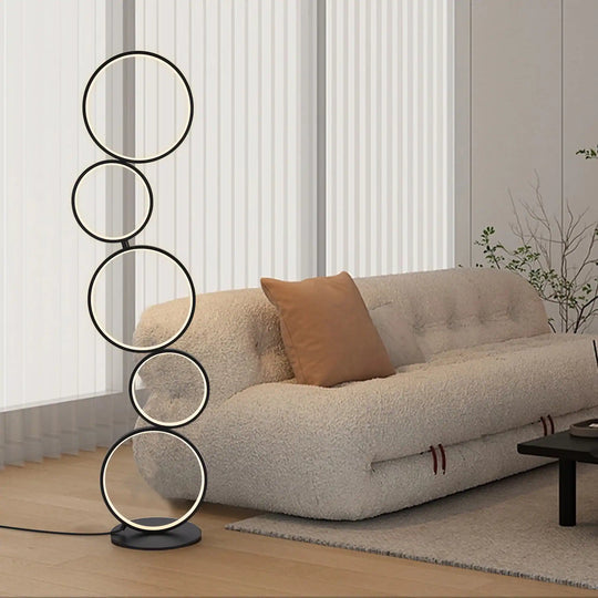 LED Modern Dimmable Floor Lamp, 3 Way Bright Corner Stand Lamp with 5-Ring for Living Room