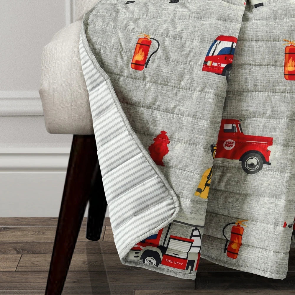 Fire Truck Reversible Print Throw Blanket