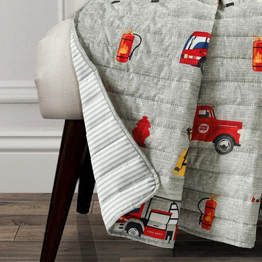 Fire Truck Reversible Print Throw Blanket