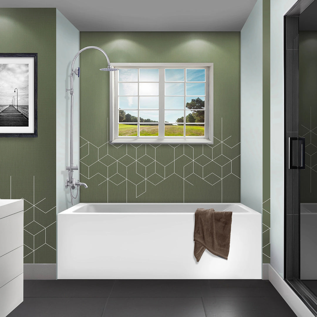 Acrylic-Fiberglass Soaking Bathtub, White. Alcove/Apron Front