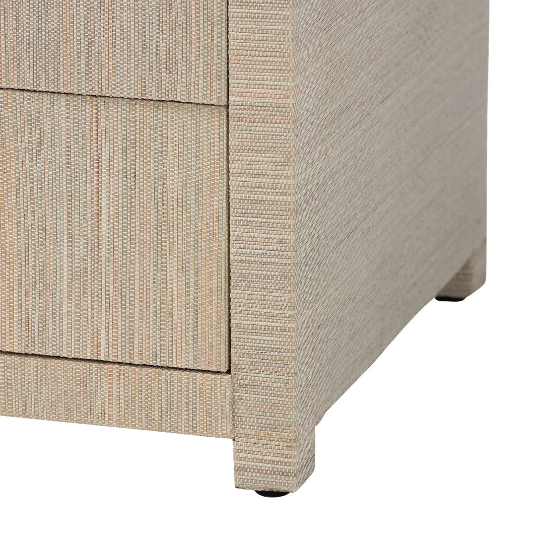 Quinn Bohemian Woven Natural Grasscloth 3-Drawer Nightstand