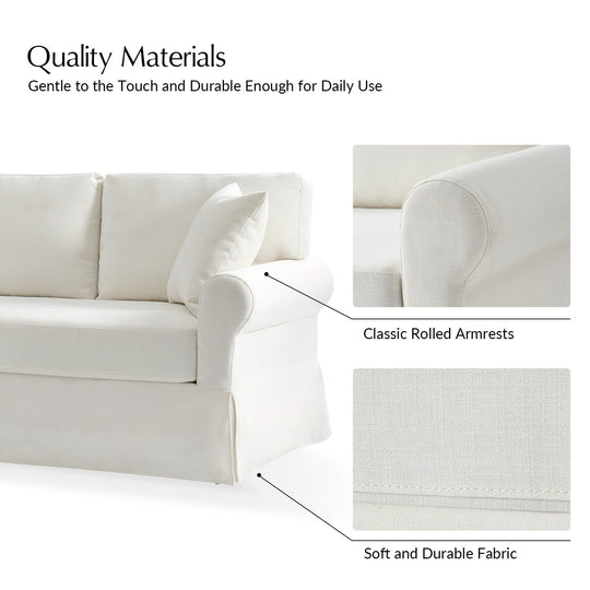Enrico 82" Farmhouse Slipcovered Sofa with Rolled Armrest by