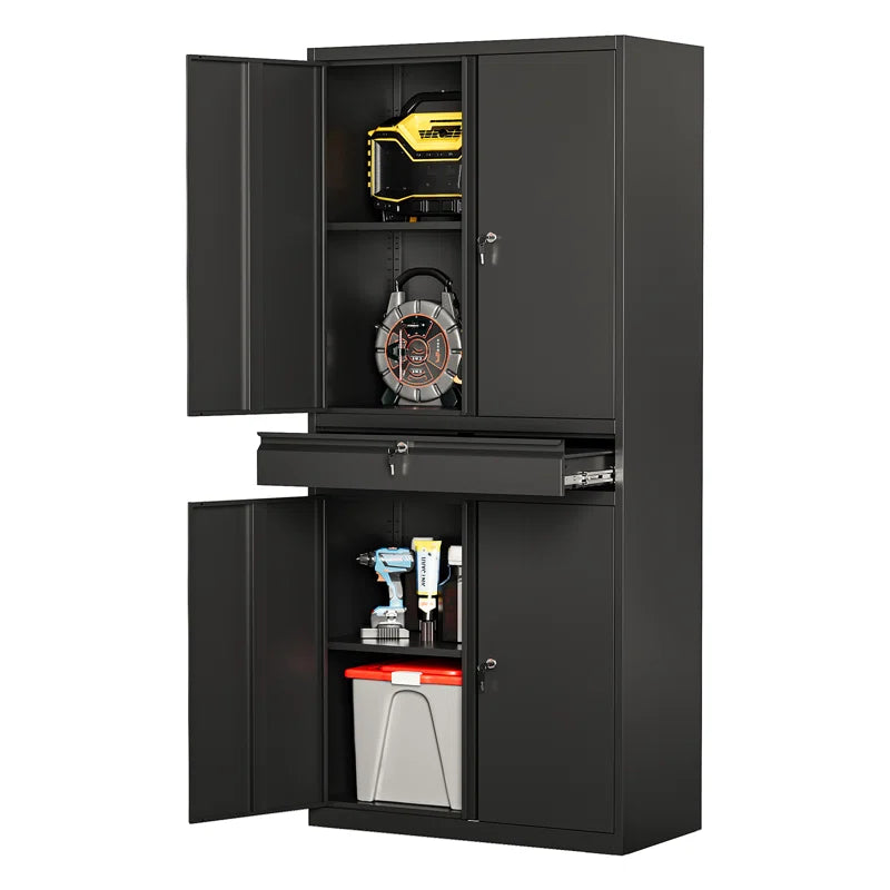 Agilar Locking Metal Garage Cabinet with Adjustable Shelves & Tool Drawer ( 71'' H X 31.5'' W X 15.7'' D)