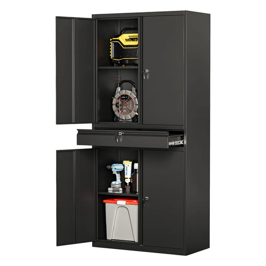 Agilar Locking Metal Garage Cabinet with Adjustable Shelves & Tool Drawer ( 71'' H X 31.5'' W X 15.7'' D)
