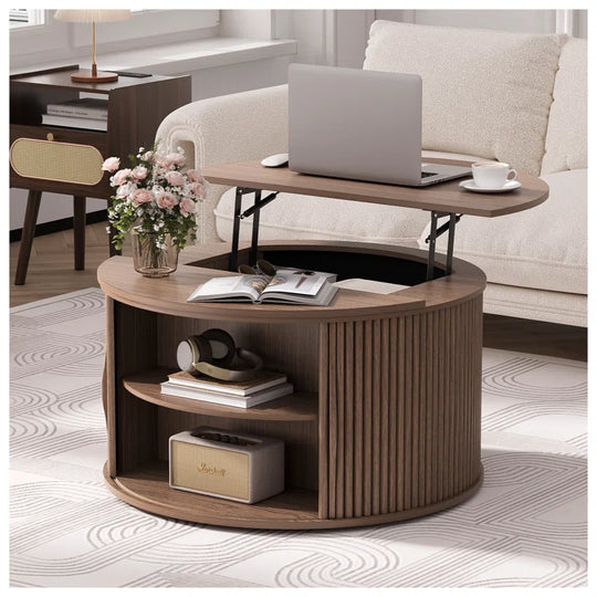Round Coffee Table with Lifting Top,31.5” Lift Top Coffee Table with Hidden Compartment