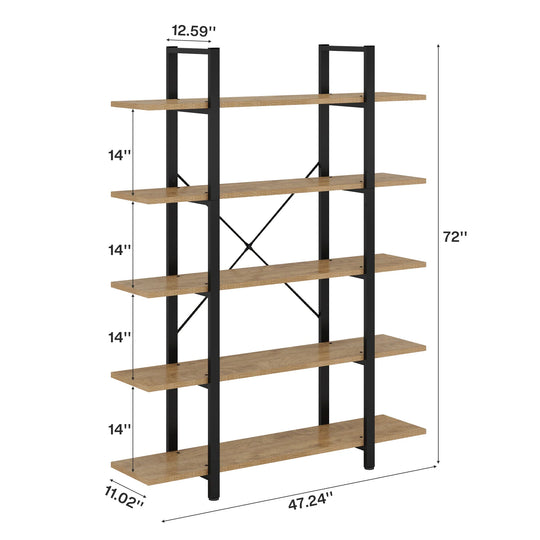 5-Tier Bookshelf, Vintage Industrial Style Bookcase