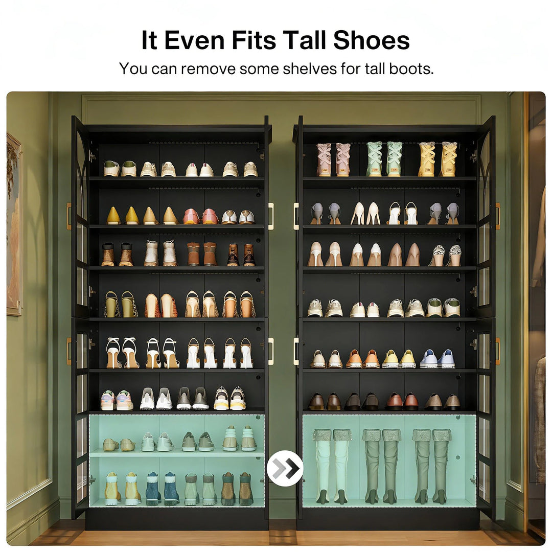 35 Pairs Tall Shoe Storage Cabinet with Doors, 8 Tiers Shoe Rack Organizer with LED Light and Adjustable Shelves for Entryway