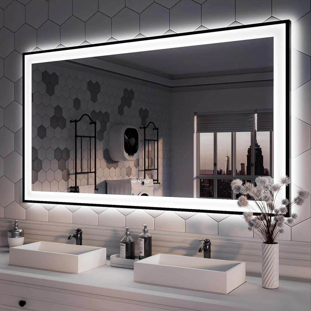 Extra Large Black Frame LED Bathroom Vanity Mirror with 3 Years Warranty and UL Certified