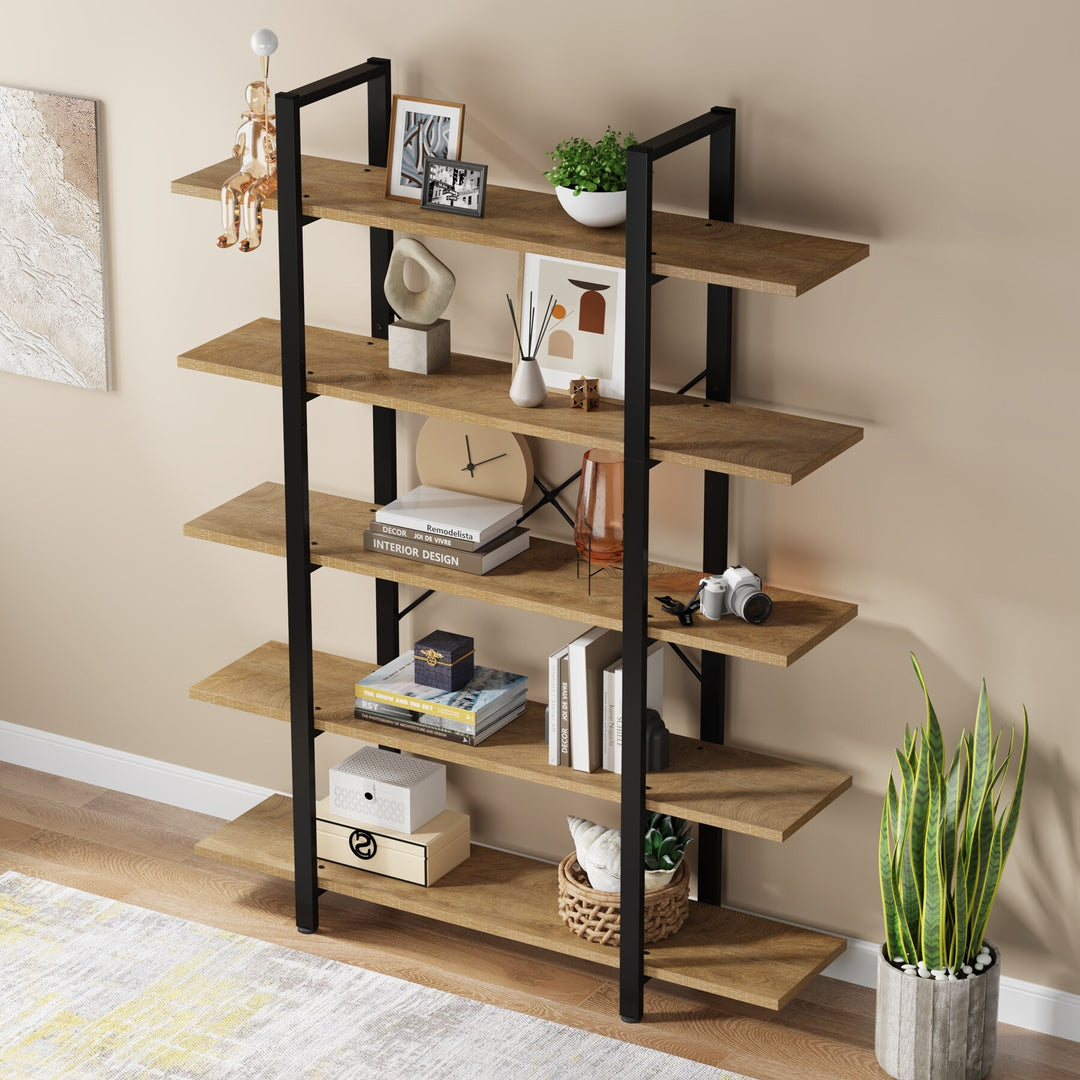 5-Tier Bookshelf, Vintage Industrial Style Bookcase
