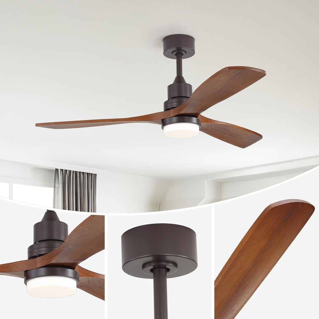 Sofucor 42"/48"/ 52"/60"Noiseless Walnut Wood Ceiling Fan with Remote Control, Integrated Light Optional