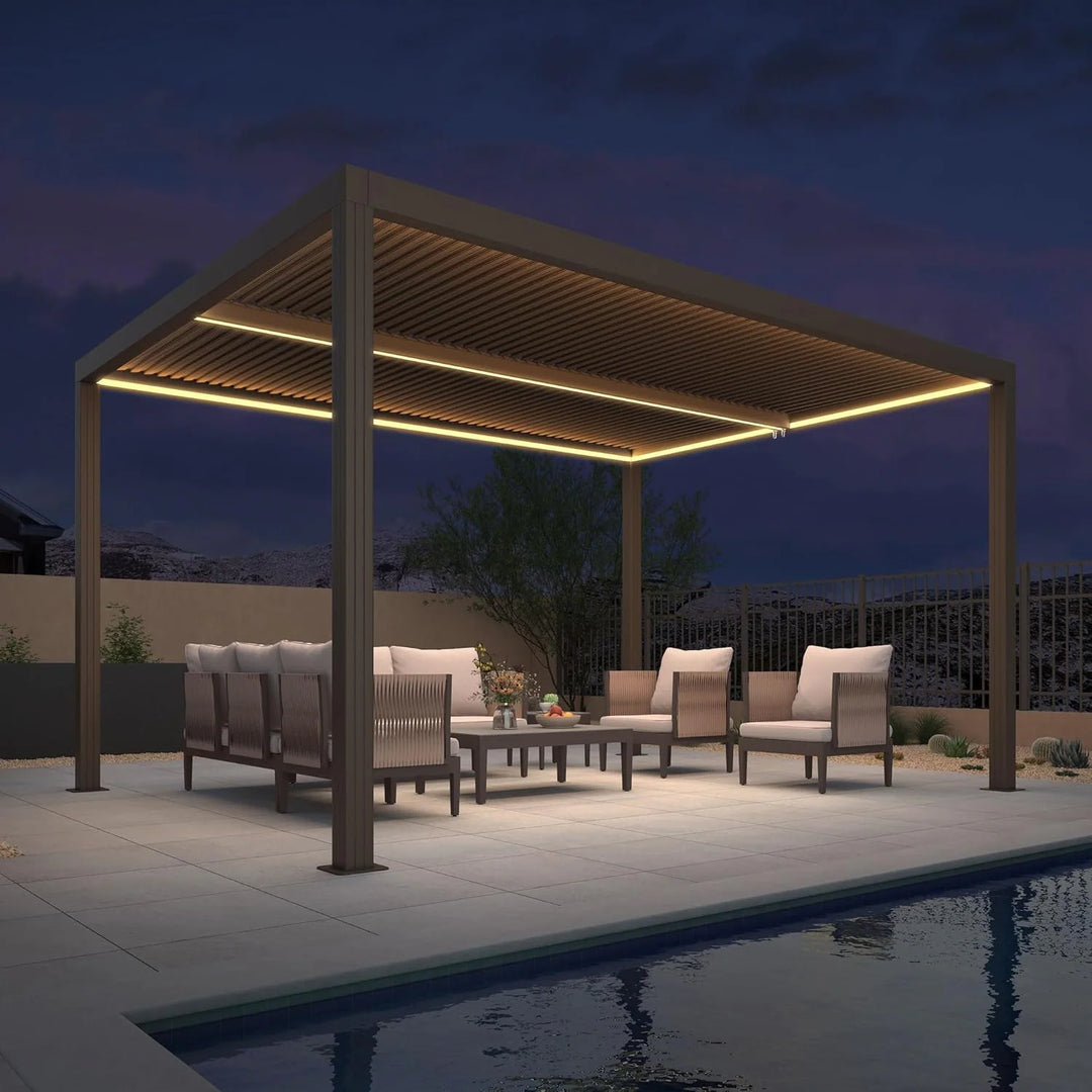 Bronze Louvered Pergola with Adjustable Roof for Deck Backyard Garden Hardtop Gazebo
