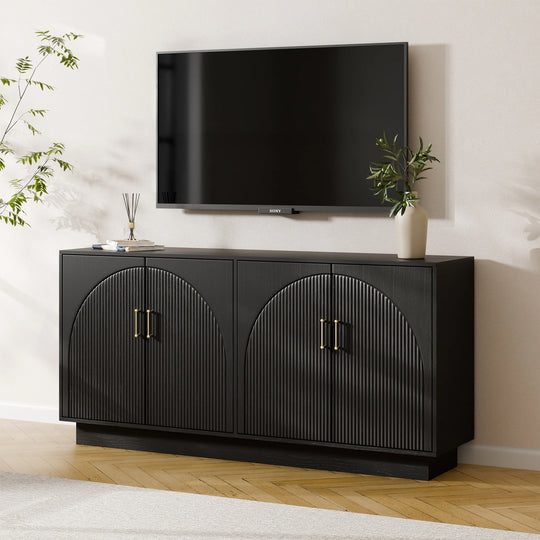 Mid-Century Fluted TV Stand with Storage Fits Tvs up to 75", Entryway Console, Sideboard - 15.7"D X 65"W X 31.5"H