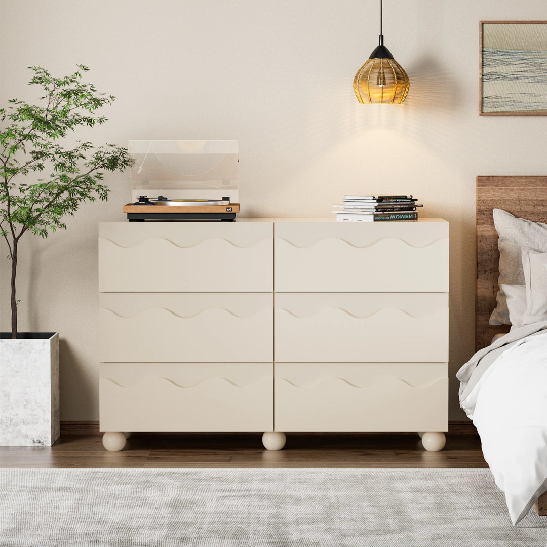 Wave Front 6 Drawers Dresser Handle-Free Modern Storage Cabinet