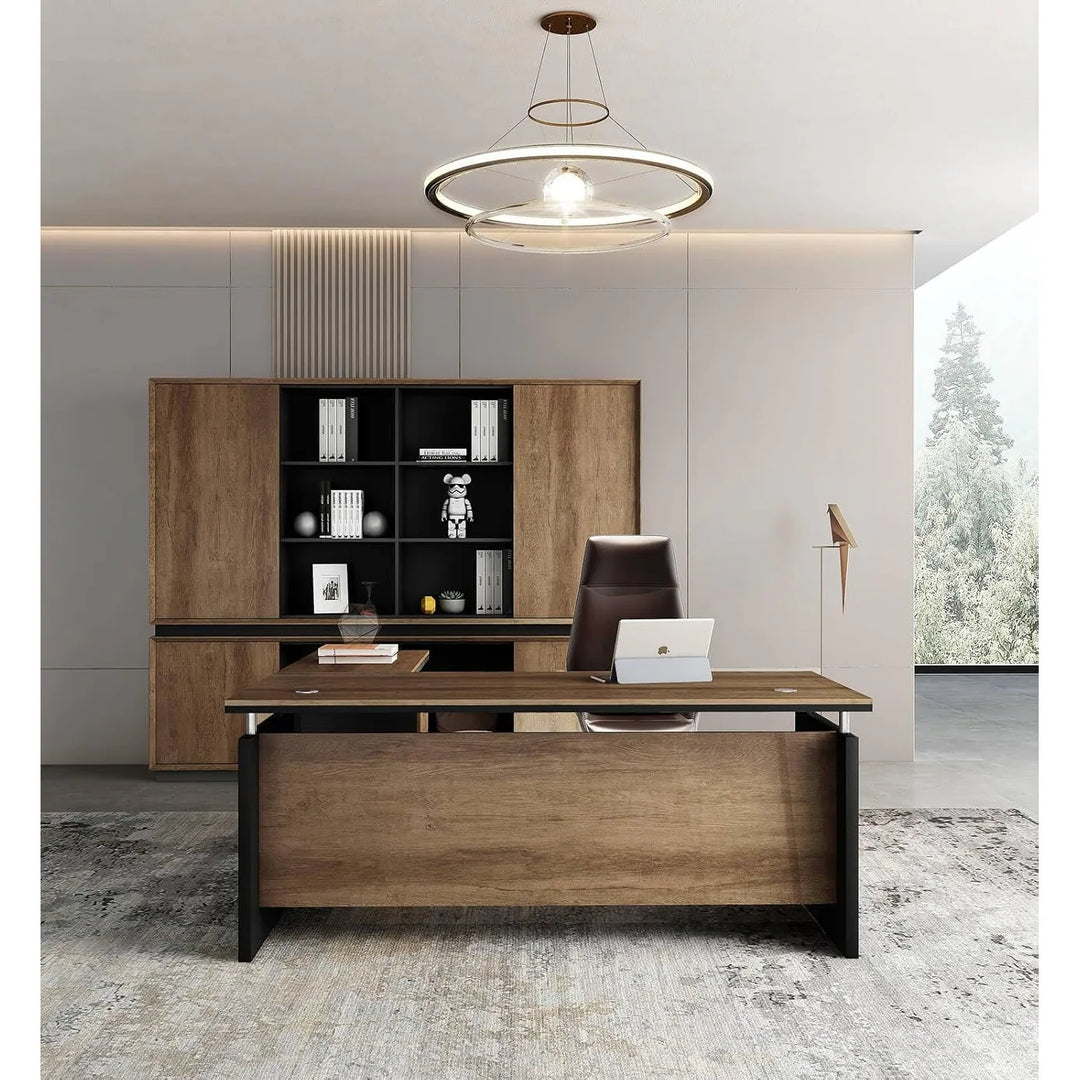 WESOME 63-Inch L Shaped Executive Desk, Industrial Modern Office Desk with 3 Storage Drawers