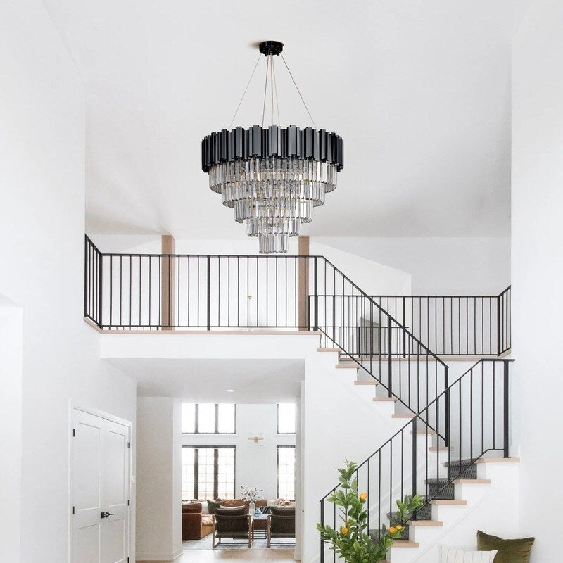 Large Crystal Chandelier - 35.4"Modern 6-Tier 17-Light Chrome Ceiling Light, Luxury K9 Crystal