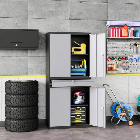 Agilar Locking Metal Garage Cabinet with Adjustable Shelves & Tool Drawer ( 71'' H X 31.5'' W X 15.7'' D)