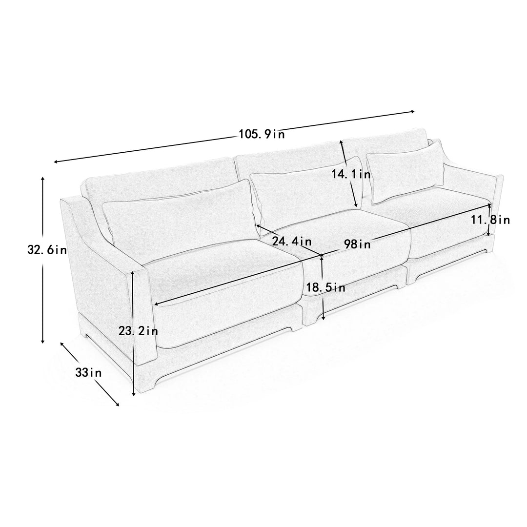 Modern Chenille 4-Seater Sofa with 2 Ottoman, Lumbar Cushions, Ergonomic Backrest, High-Resilience Spongeand Tufted Armrests