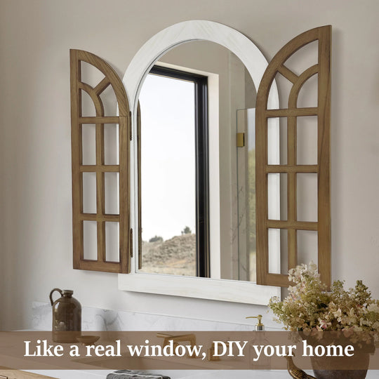 Vintage Wood Windowpane Arched Wall Mirror