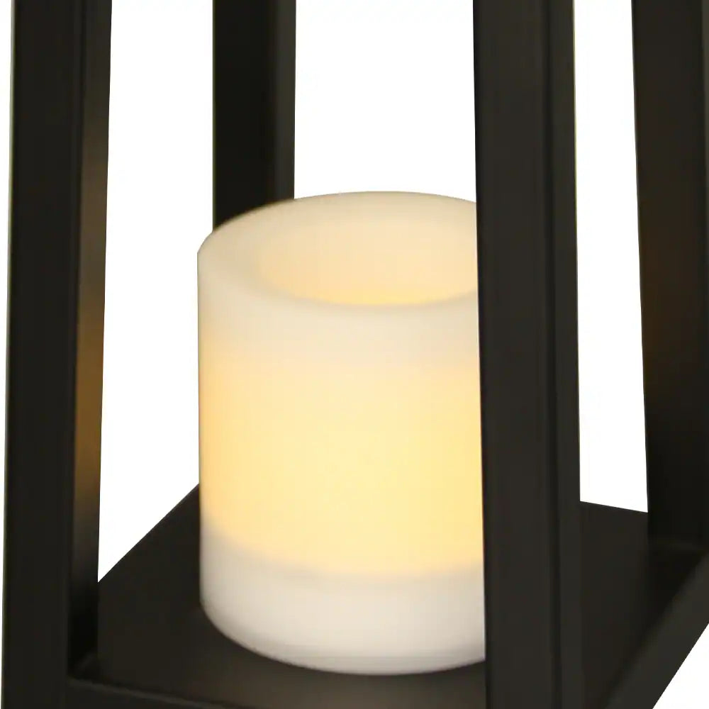 1 Light H16" Modern Matte Black Solar Lantern with Candle Shape Outdoor Light Decorative Portable Hanging LED Lights