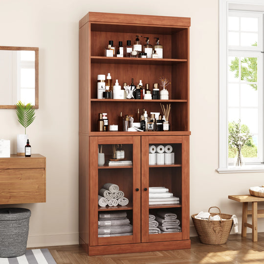 100% Solid Wood Bathroom & Laundry Storage Cabinet, Raised Panel Doors, Adjustable Shelves, 32" Wide, 71.5" Tall