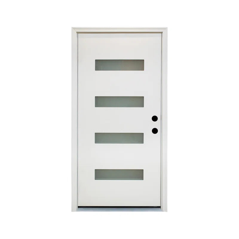 36" X 80" Frosted Glass Fiberglass Front Door with Wood Grain Texture – Exterior Entry Door Set