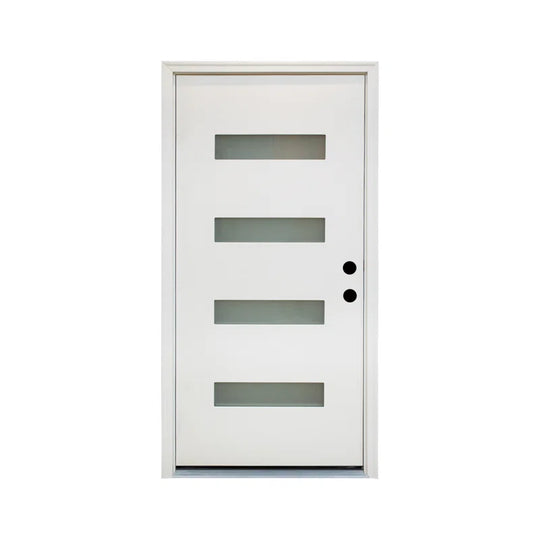 36" X 80" Frosted Glass Fiberglass Front Door with Wood Grain Texture – Exterior Entry Door Set