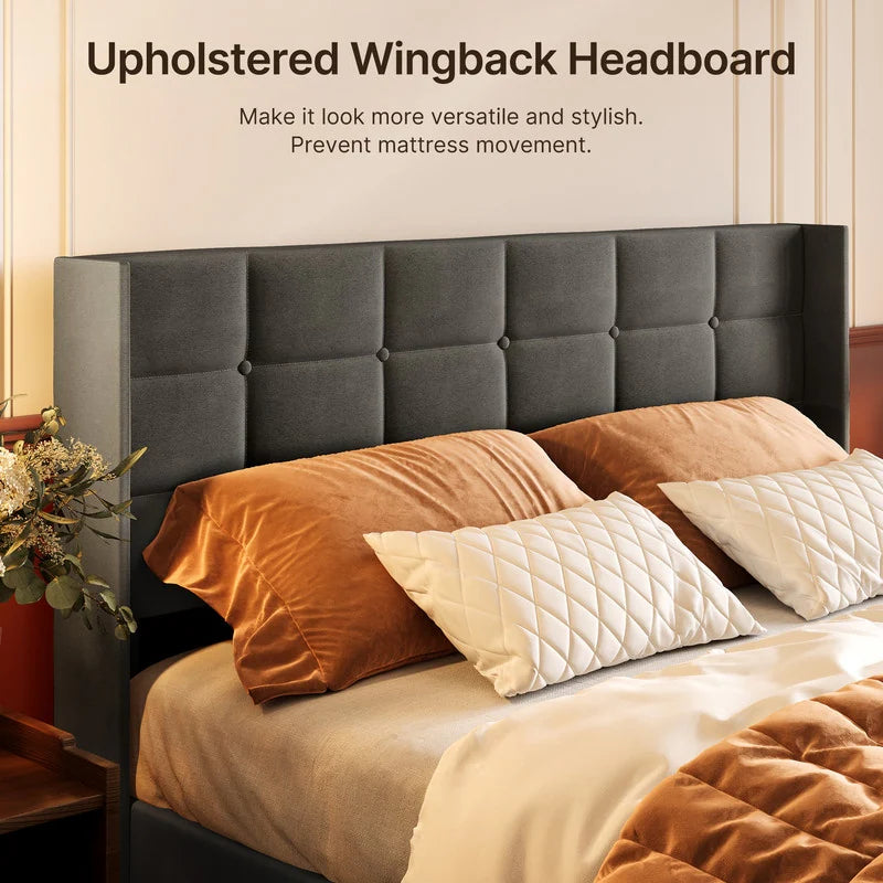 Lift up Storage Bed Frame, Upholstered Platform Bed Frame with Hydraulic Storage System and Headboard