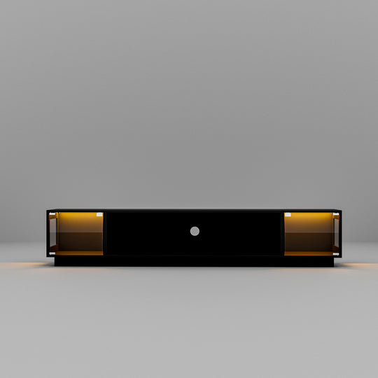 Modern Black Fireplace TV Stand Combo,Remote Fireplace Heater,2 Drawers,Light Strip & USB