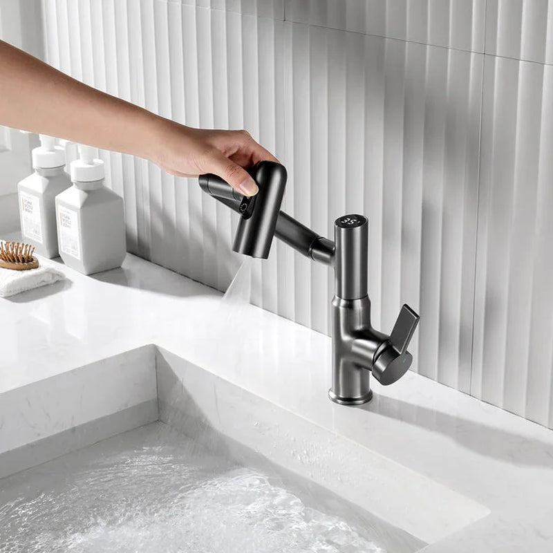 Rotatable Bathroom Faucet with Temperature Display in Fahrenheit (Batteries-Free), BF2204