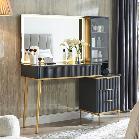 Modern Makeup Vanity Desk with HD Lighted Mirror, Dressing Table