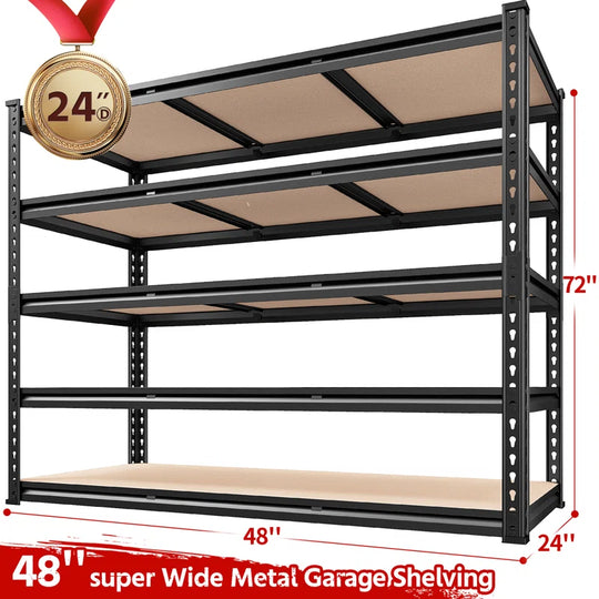 48"W Storage Shelves, Heavy Duty Garage Shelving, Adjustable Metal Shelves for Garage Shelves, Sturdy Industrial Shelving Unit