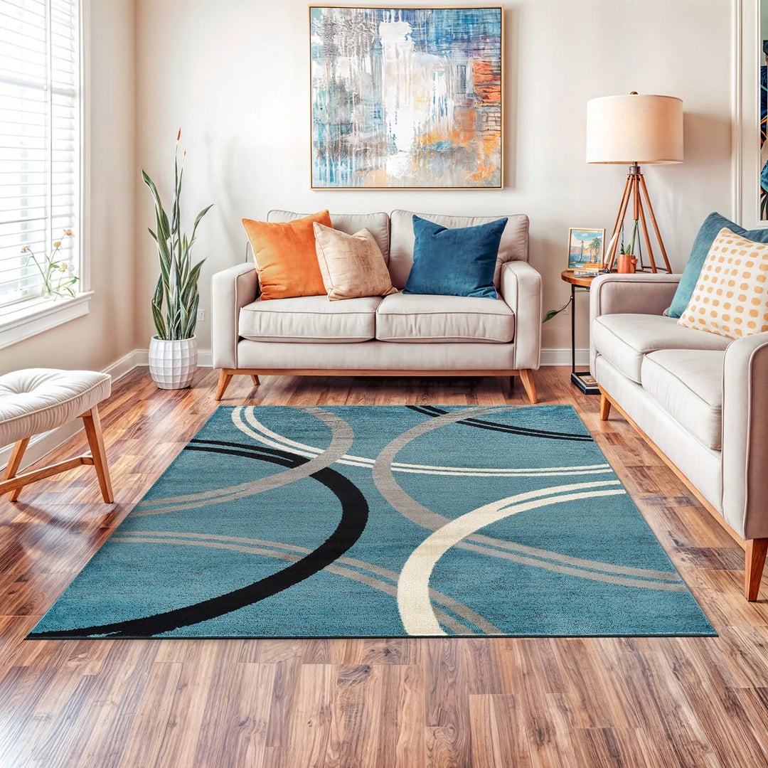 Contemporary Abstract Circles Design Area Rug