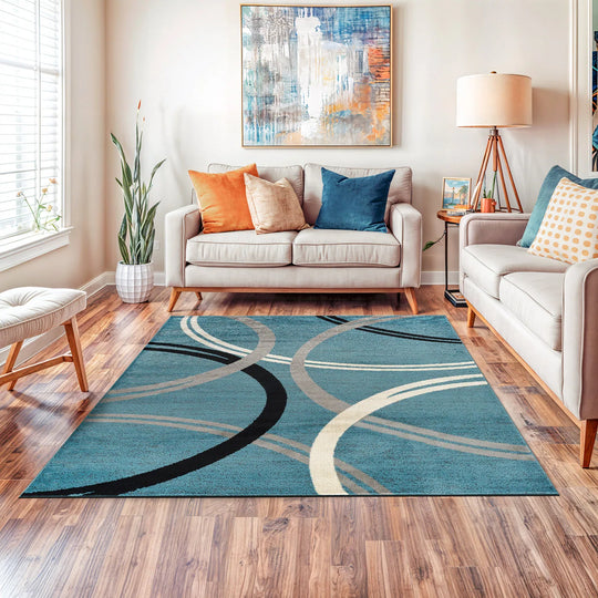 Contemporary Abstract Circles Design Area Rug