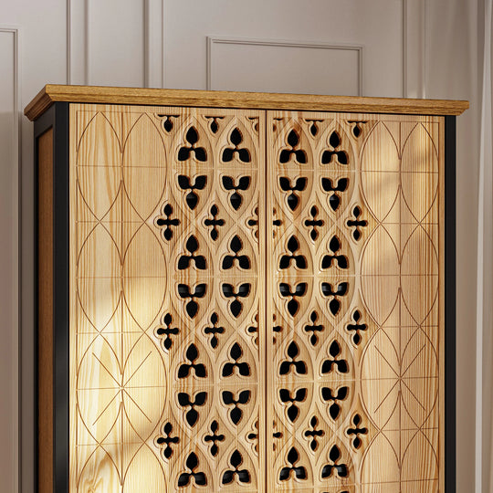 Sculpted Wood and Black Cabinet – Beautifully Carved Decorative Storage Pantry Bookshelves Display Cabinet - 33.4"X70.9"
