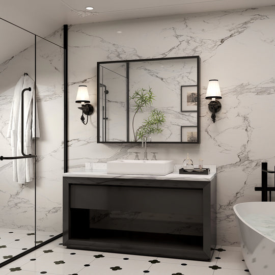 Modern Metal Framed French Cleat Mounted Wall Bathroom Vanity Mirror