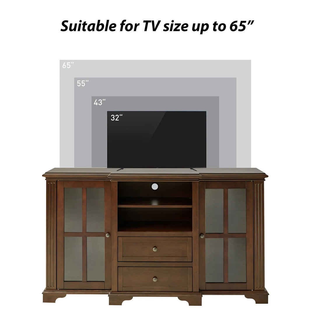 Dietrich Rustic Multifunctional Wooden TV Stand with Shelf and 2 Drawers and Sturdy Legs by