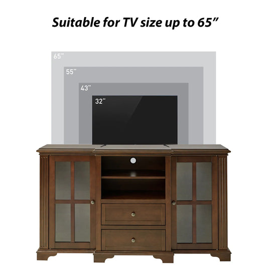 Dietrich Rustic Multifunctional Wooden TV Stand with Shelf and 2 Drawers and Sturdy Legs by