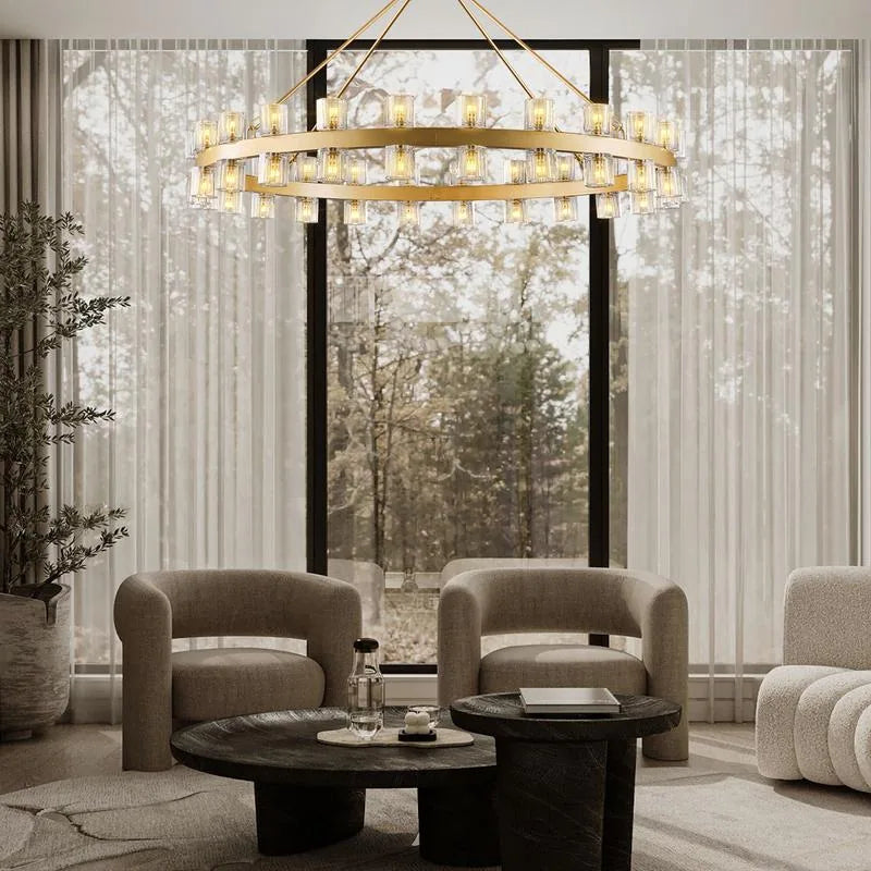 Wagon Wheel Chandelier with Crystal Shade