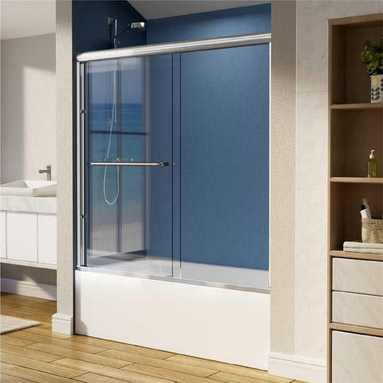 55-59" W X 56" H Bath Tub Semi-Frameless Sliding Shower Door