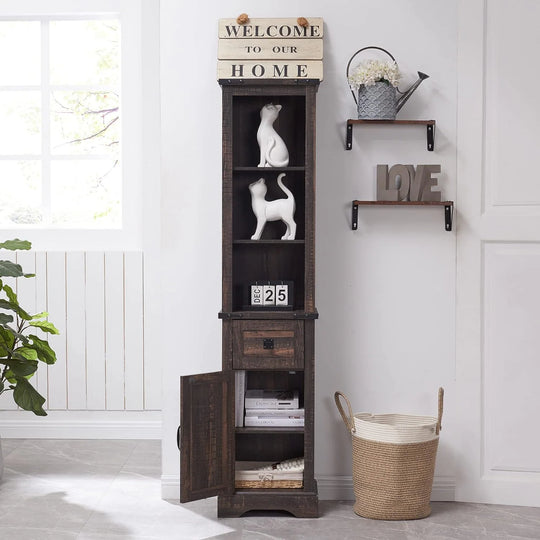 Farmhouse Slim Bathroom Storage Cabinet, 68" Tall Storage Cabinet