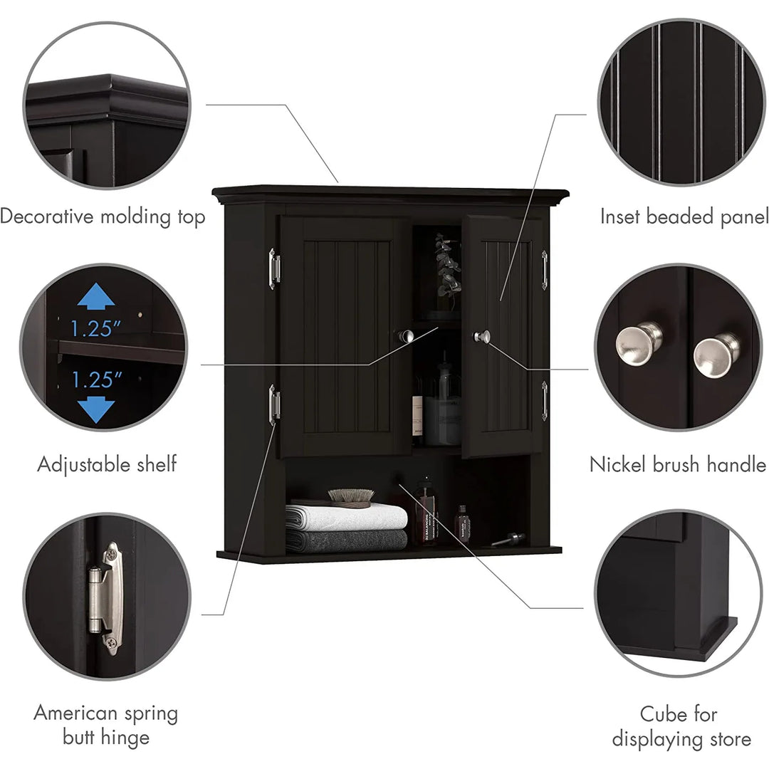 Bathroom Cabinet Wall Mounted, Wood Hanging Cabinet, Wall Cabinets with Doors and Shelves over the Toilet for Bathroom