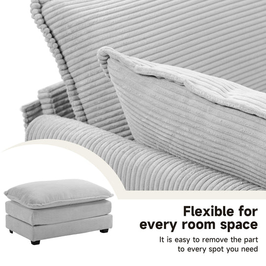 Corduroy Sectional Sofa with Removable Ottomans & Ultra-Soft Cushions for Living Room & Bedroom