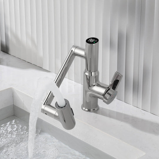Rotatable Bathroom Faucet with Temperature Display in Fahrenheit (Batteries-Free), BF2204