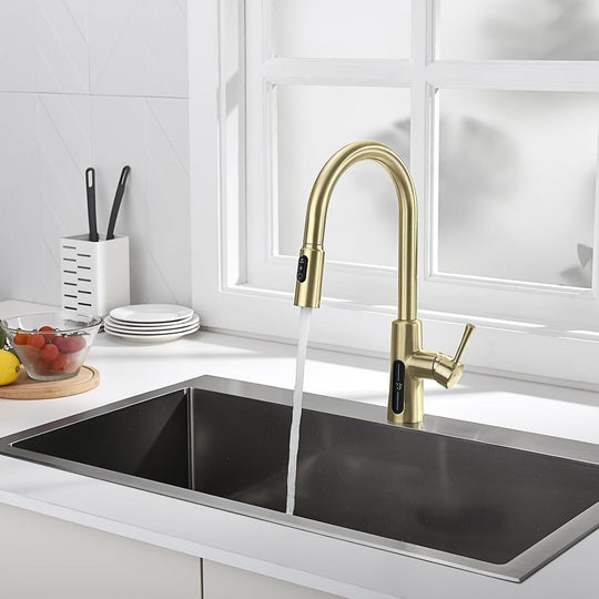 Pull-Down Kitchen Faucet with Temperature Display in Fahrenheit, 3 Water Outlet Modes, Faucet for Kitchen Sink, KF2501