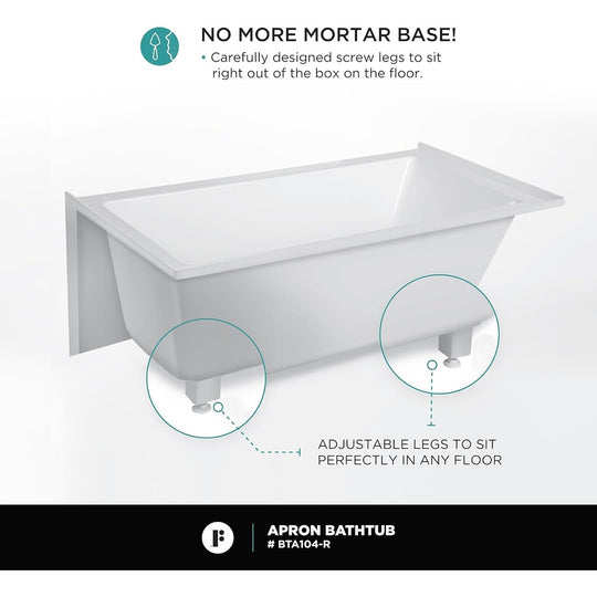 Acrylic-Fiberglass Soaking Bathtub, White. Alcove/Apron Front