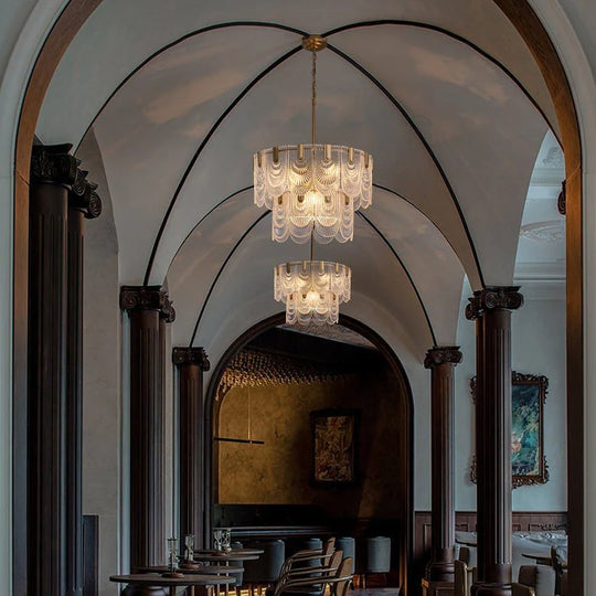 20 In. Gold Modern Glass Chandelier 5-Light Glam Dimmable Pendant Light Fixture for Dining Room